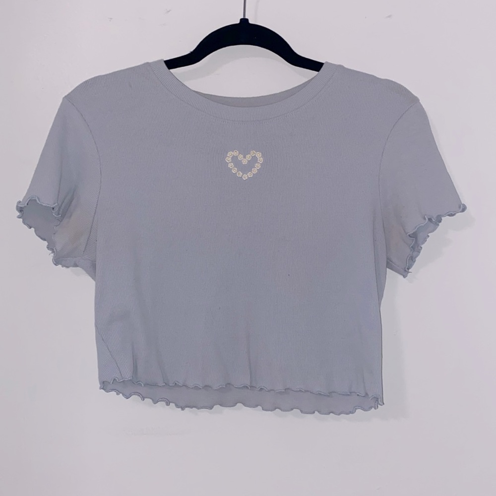 Medium light blue flower crop top